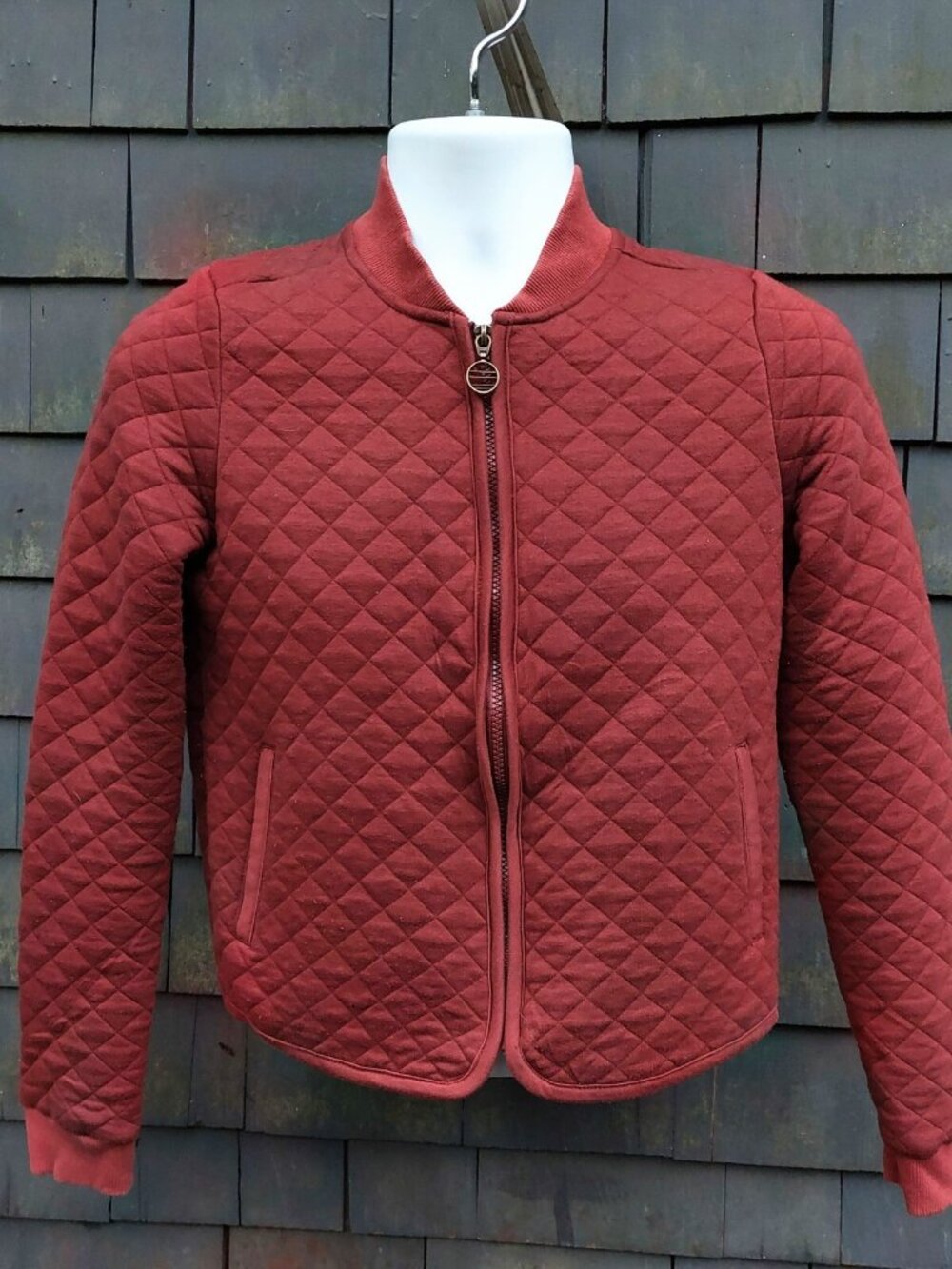 Marine Layer Diamond Quilted, Red Full Zip Sweatshirt Jacket Womens. Sz Small